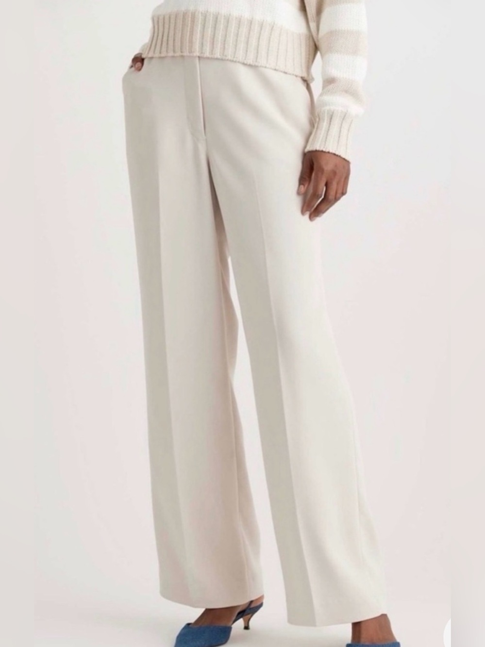 NWT Quince Stretch Crepe Pleated Wide Leg Pants Size 8 Sand Beige